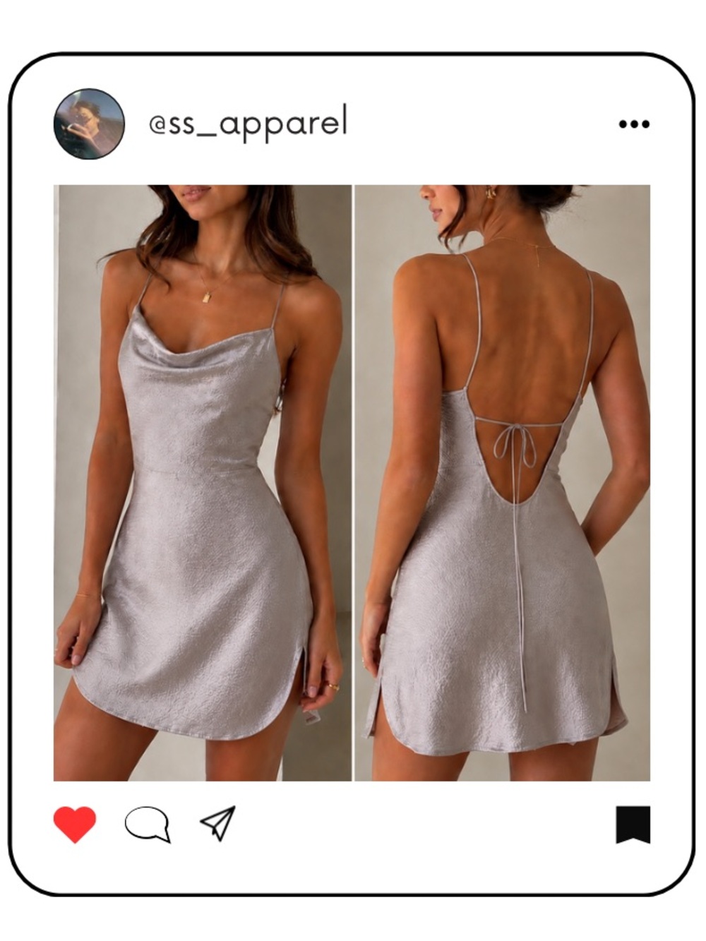 NILI LOTAN Silver Satin Cowl Neck Mini Dress